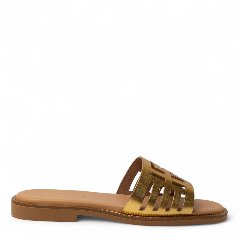 Europeon Union Women Gold Leather Slipper #4381