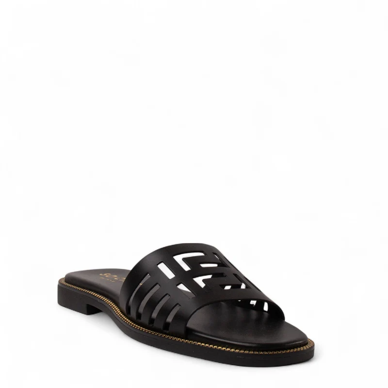 Europeon Union Women Black Leather Slipper #4380