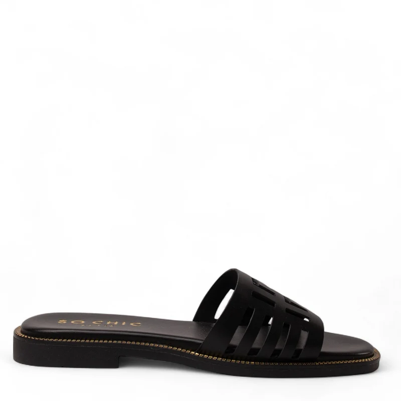 Europeon Union Women Black Leather Slipper #4380
