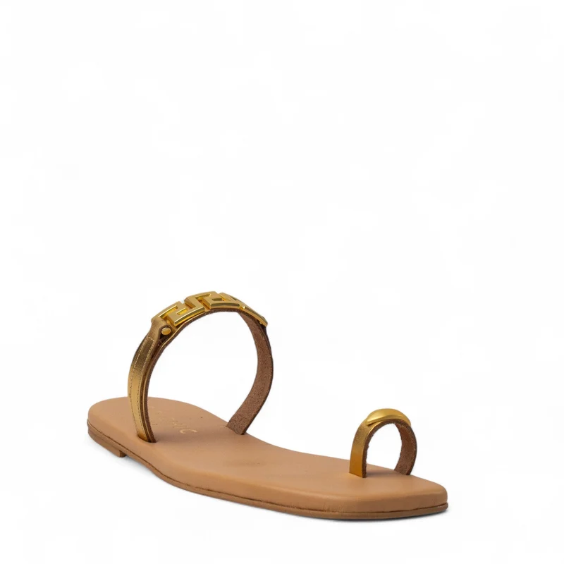 Europeon Union Women Gold Leather Slipper #4378