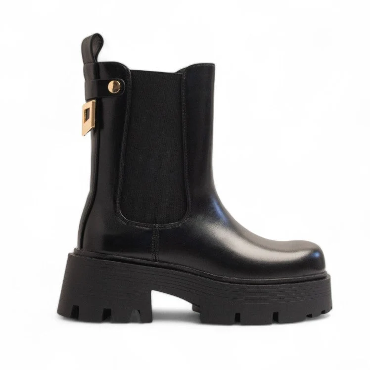 Europeon Union Women Black Leather Half Boot #3405