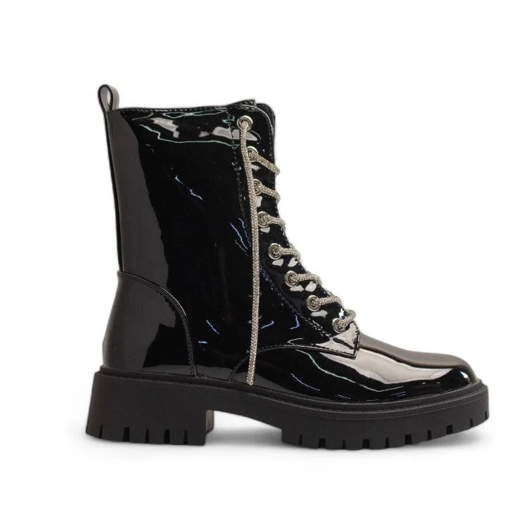 Europeon Union Women Black Vernis Leather Half Boot #3437