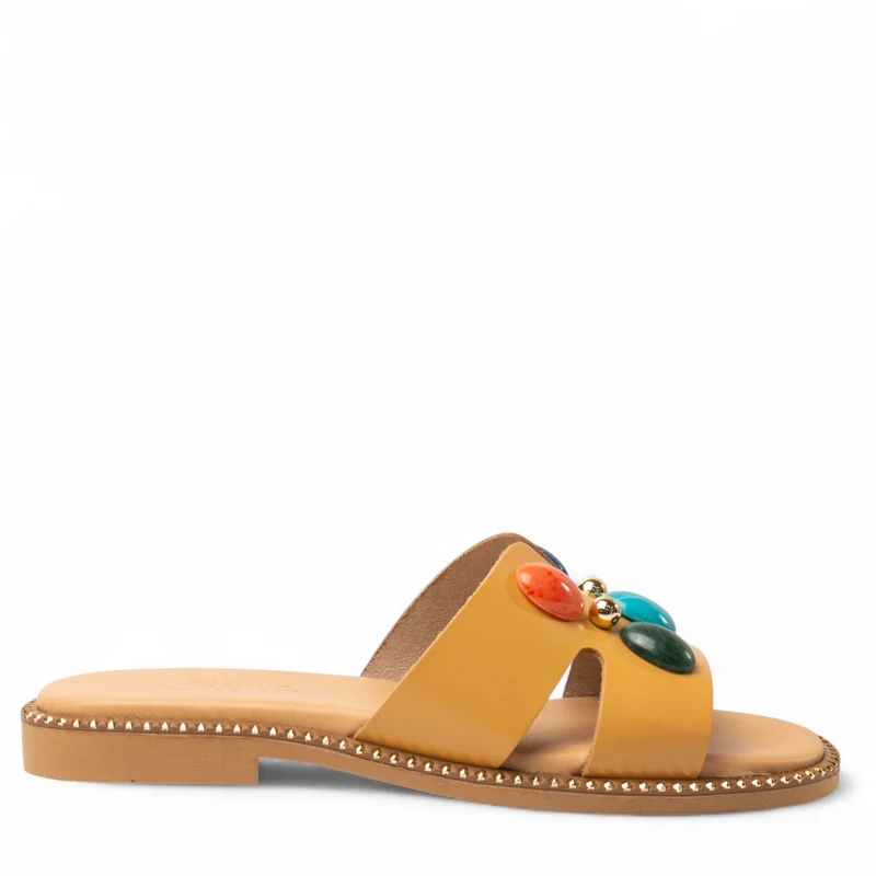 Europeon Union Women Camel Leather Slipper #4385