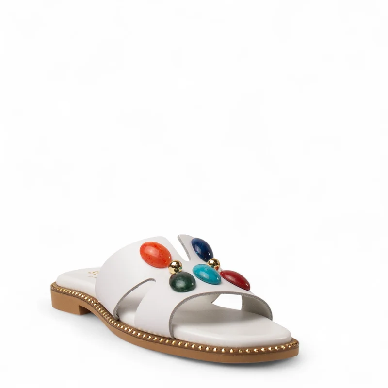 Europeon Union Women White Leather Slipper #4384