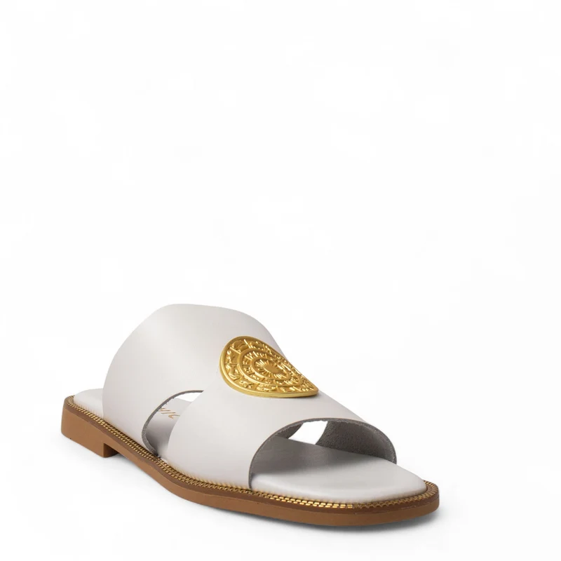 Europeon Union Women White Leather Slipper #4375