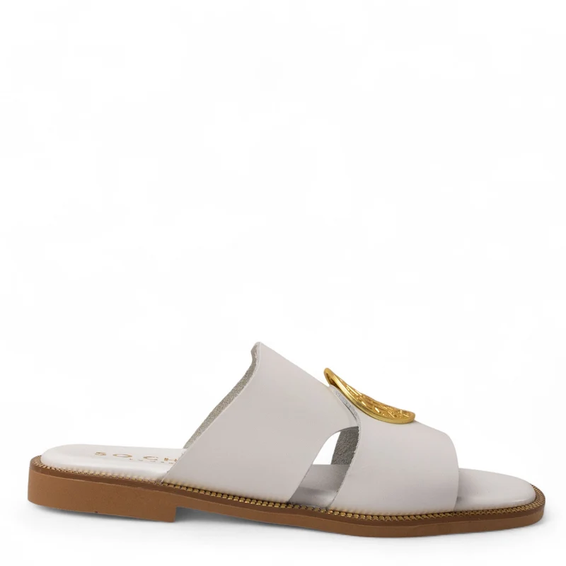 Europeon Union Women White Leather Slipper #4375