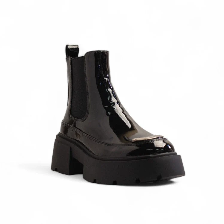 Europeon Union Women Black Vernis Leather Half Boot #3452