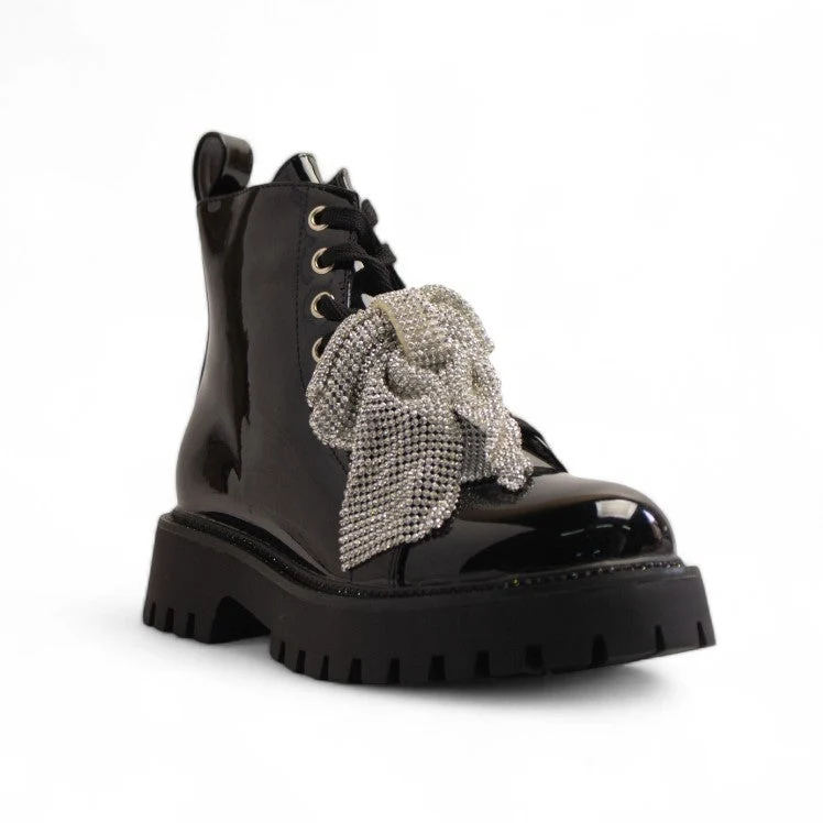 Europeon Union Women Black Vernis Leather Half Boot #3476