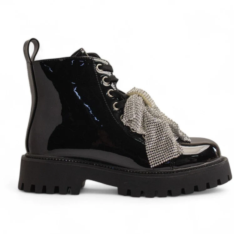 Europeon Union Women Black Vernis Leather Half Boot #3476