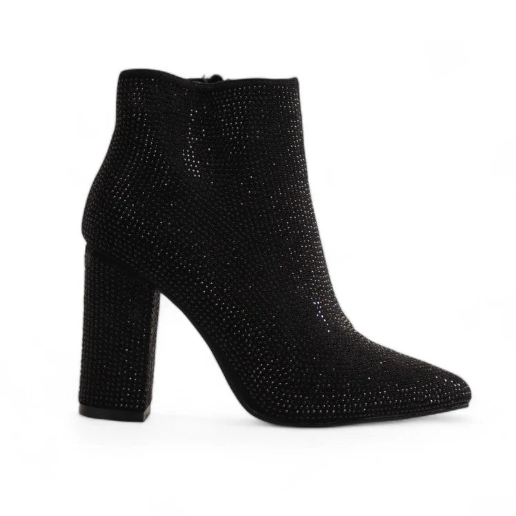 Europeon Union Women Black Glitter Half Boot #3481
