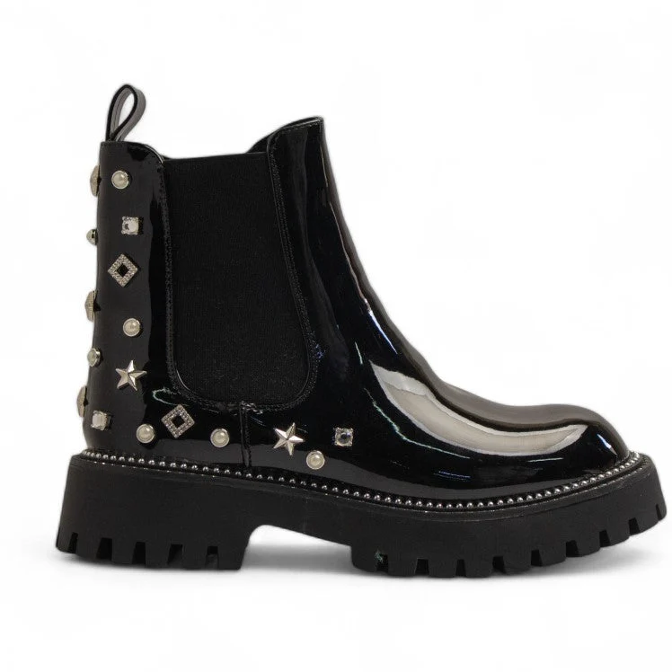 Europeon Union Women Black Vernis Leather Half Boot #3485