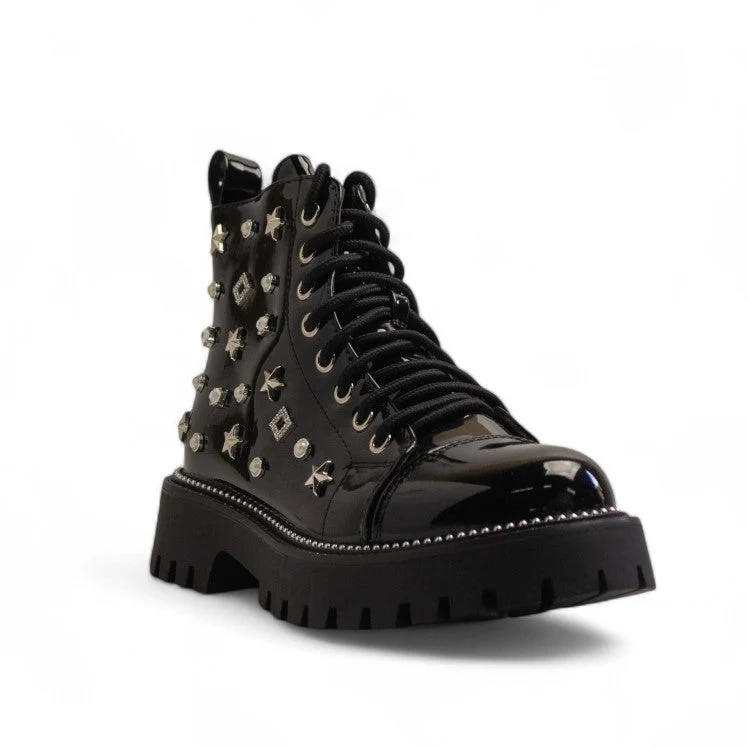 Europeon Union Women Black Vernis Leather Half Boot #3486