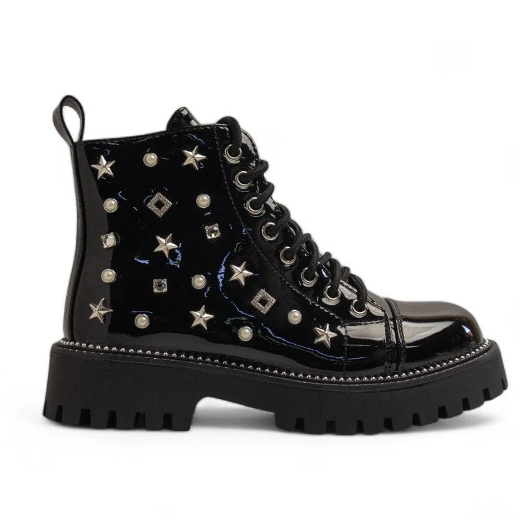 Europeon Union Women Black Vernis Leather Half Boot #3486