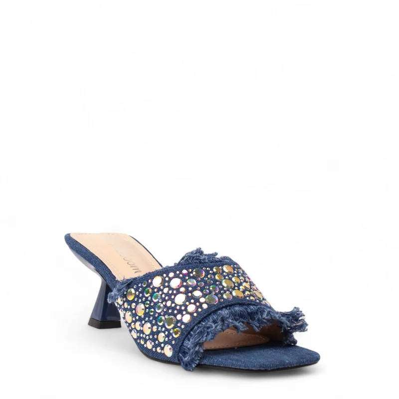 Europeon Union Women Blue Cloth Heels #4365