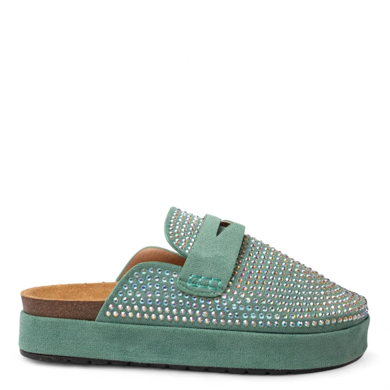 Europeon Union Women Green Chamois Mules #4341