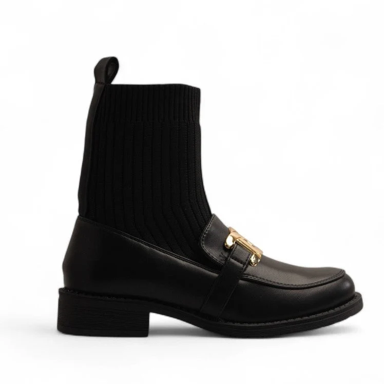 Europeon Union Women Black Leather Half Boot #3584