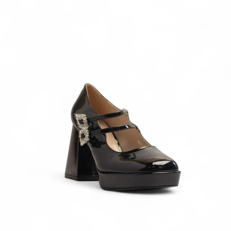 Europeon Union Women Black Vernis Leather Heels #3403