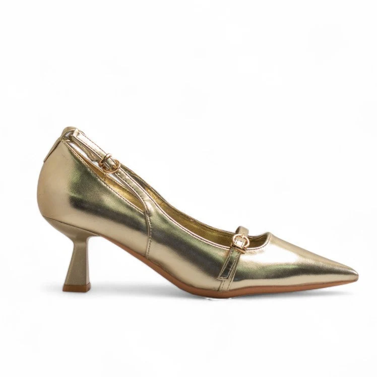 Europeon Union Women Gold Leather Heels #3457