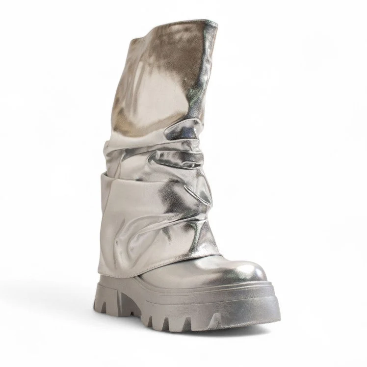 Europeon Union Women Silver Leather Half Boot #3433