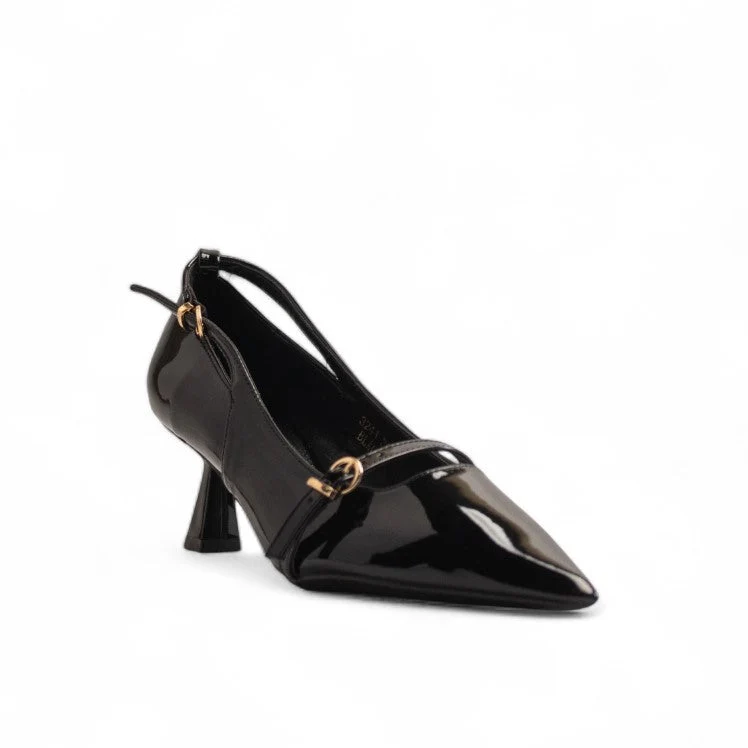 Europeon Union Women Black Vernis Leather Heels #3458