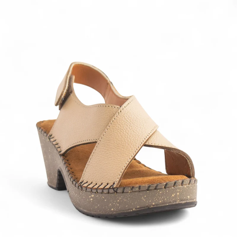 Women Beige Leather Sandal #4327