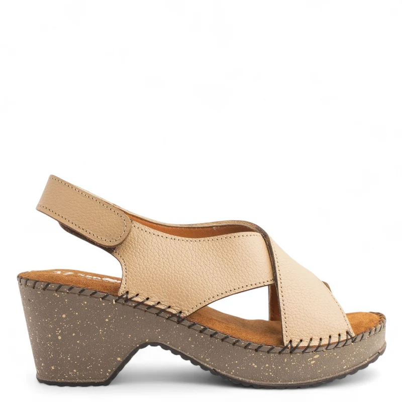 Women Beige Leather Sandal #4327