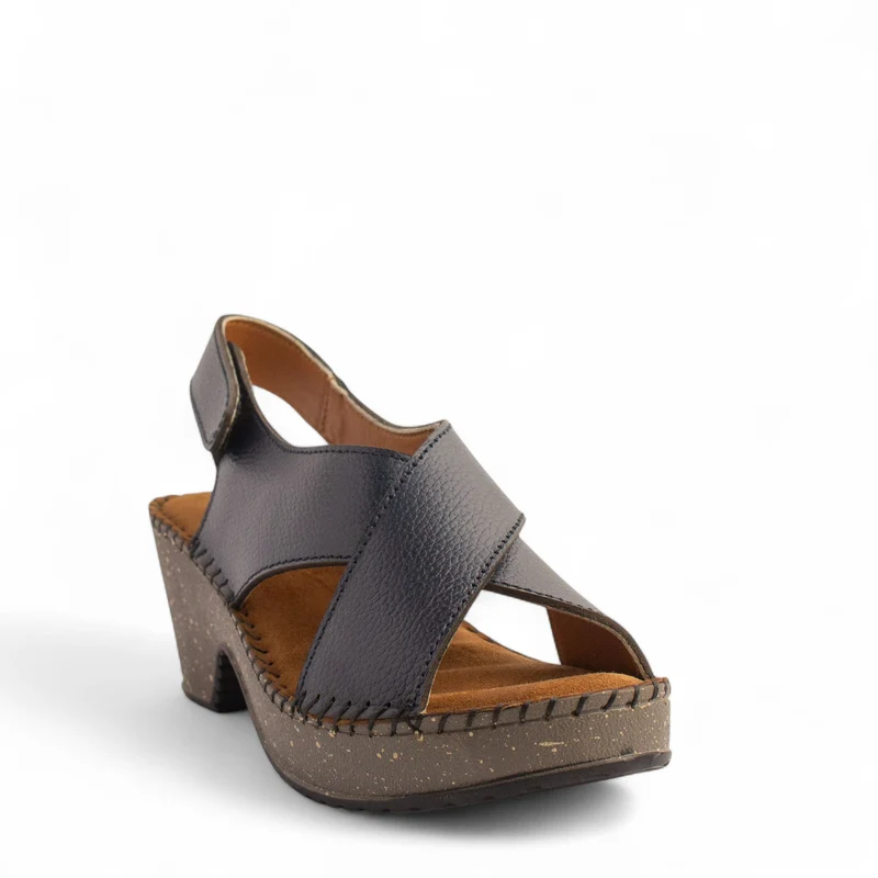 Women Navy Leather Sandal #4326