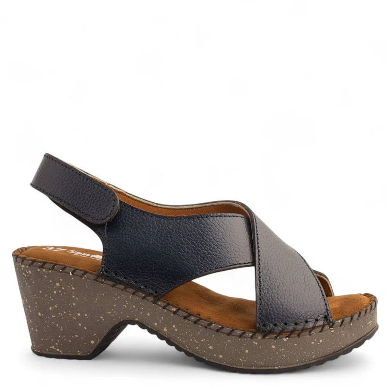 Women Navy Leather Sandal #4326