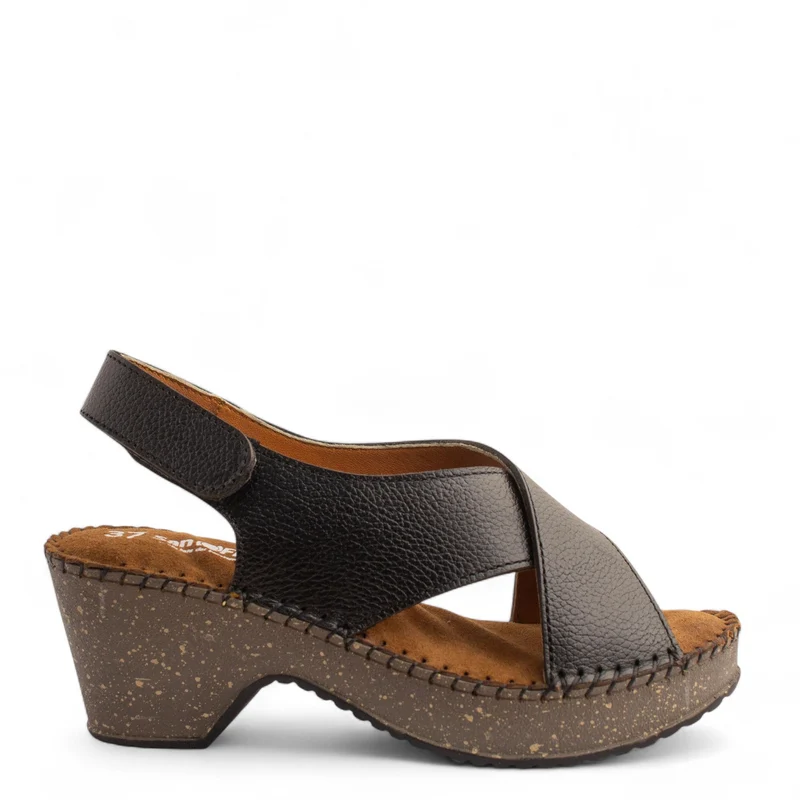 Women Black Leather Sandal #4325