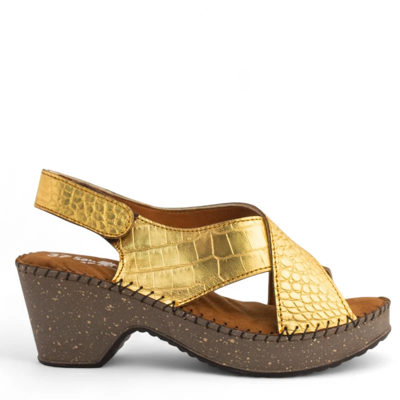 Women Gold Leather Sandal #4323