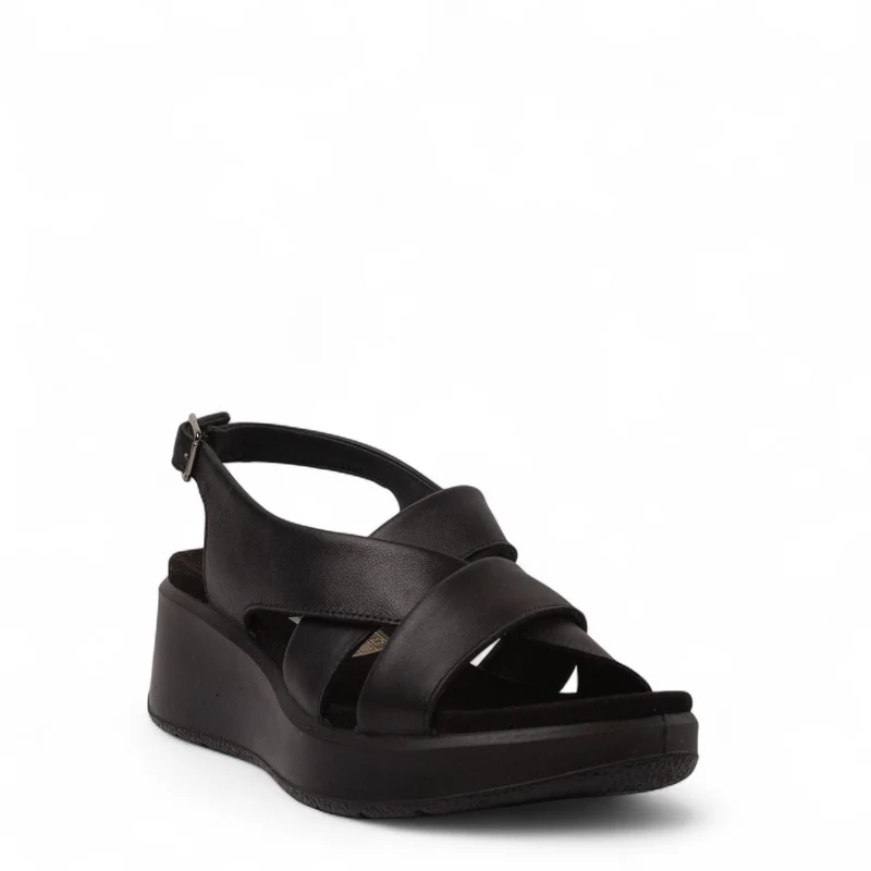 Italian Women Black Leather Sandal #4459