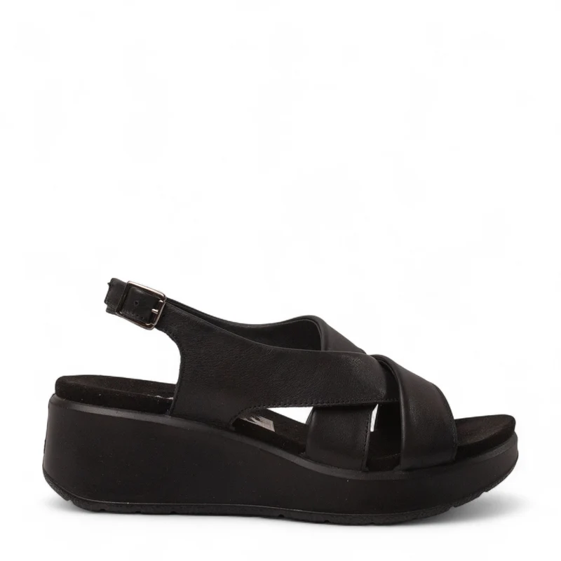 Italian Women Black Leather Sandal #4459