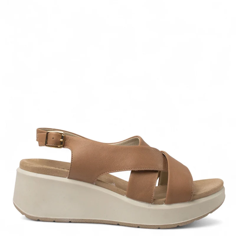 Italian Women Camel Leather Sandal #4457