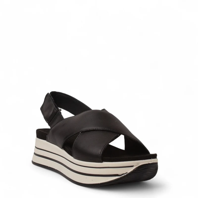 Italian Women Black Leather Sandal #4456