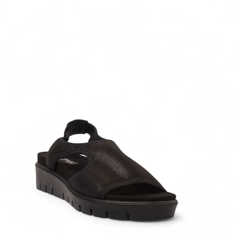 Italian Women Black Leather Sandal #4452