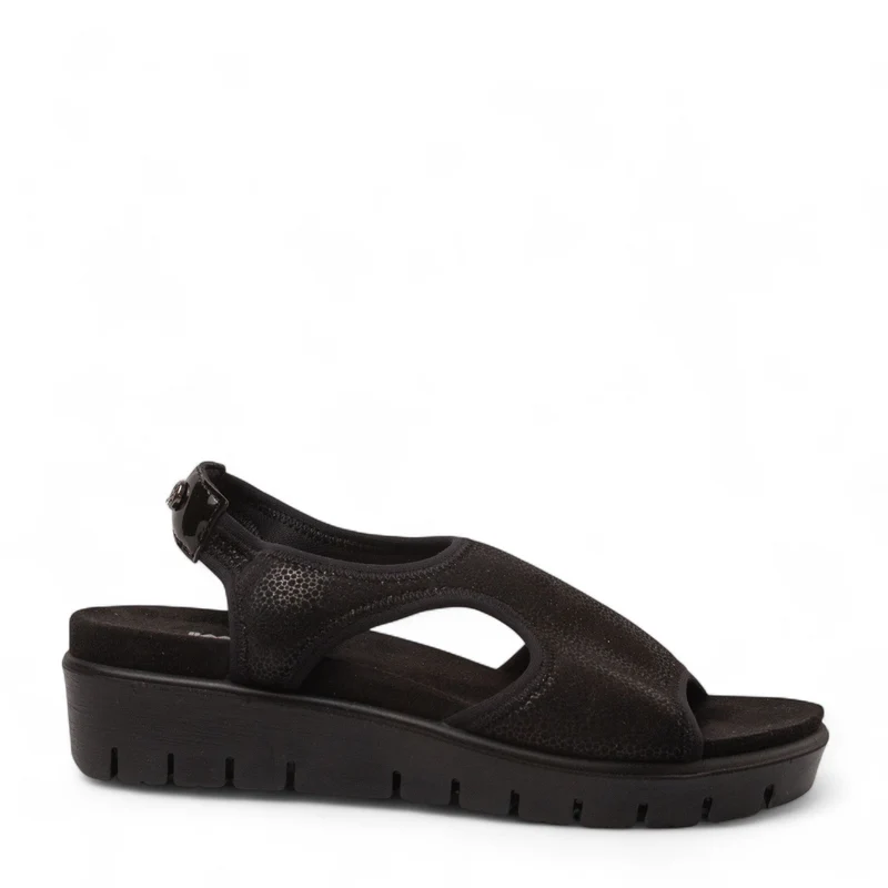 Italian Women Black Leather Sandal #4452