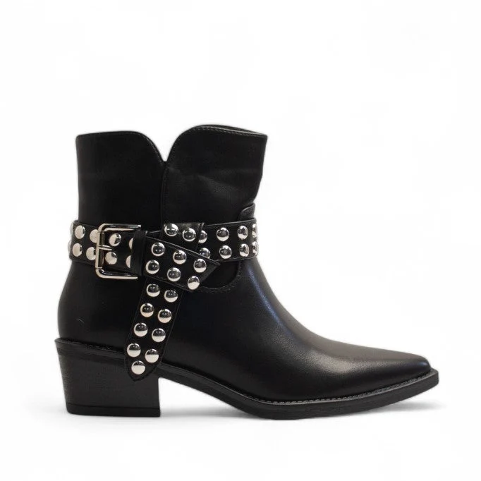Europeon Union Women Black Leather Half Boot #3199