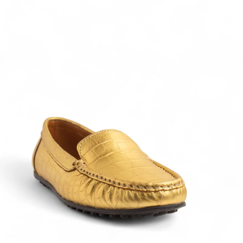 Women Gold Leather Espadrilles #4311