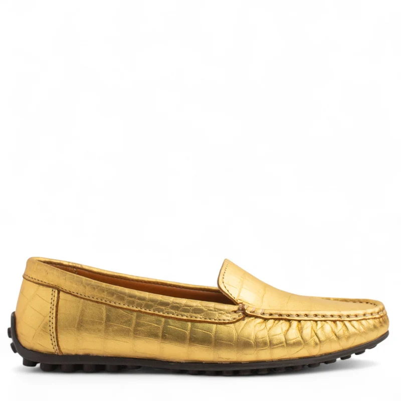 Women Gold Leather Espadrilles #4311