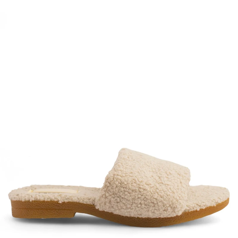 Women Beige Fur Slipper #4304