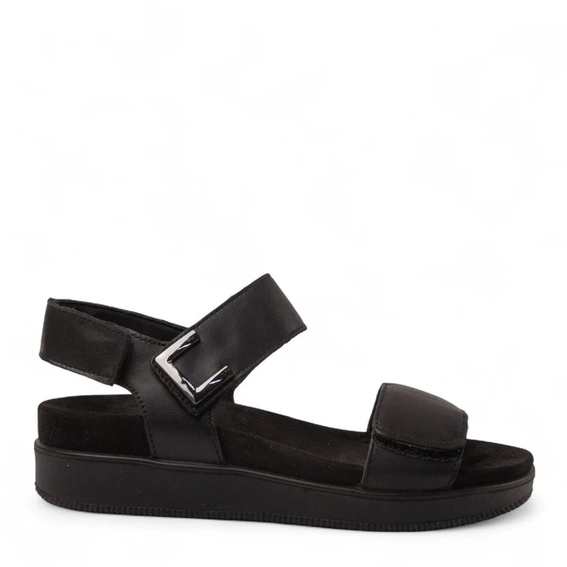 Italian Women Black Leather Sandal #4446