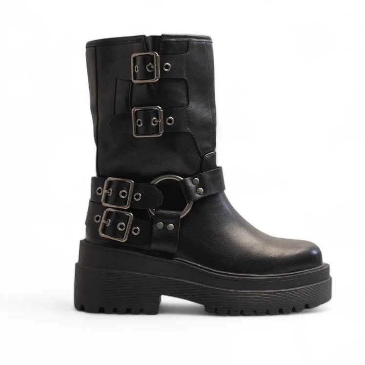 Europeon Union Women Black Leather Half Boot #3294