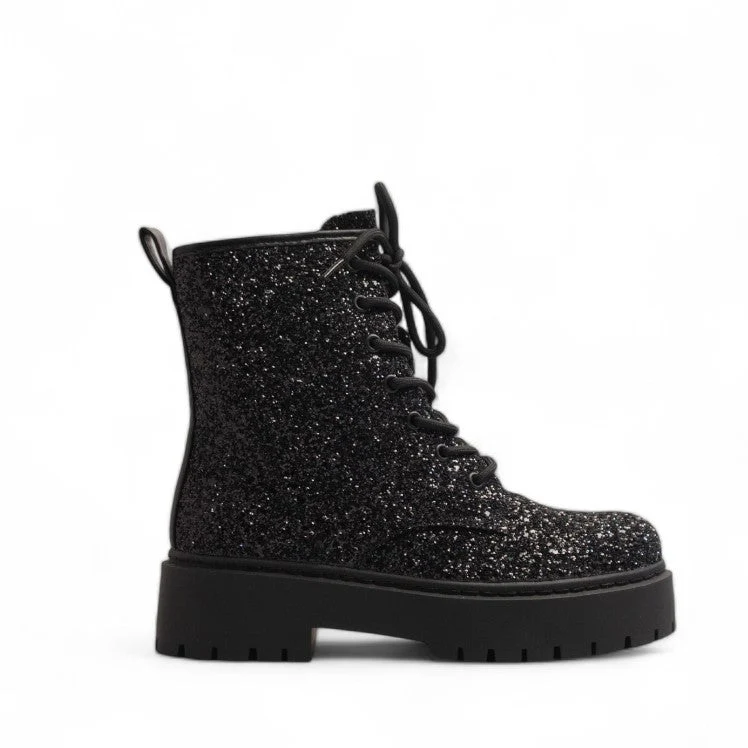 Europeon Union Women Black Glitter Half Boot #3302