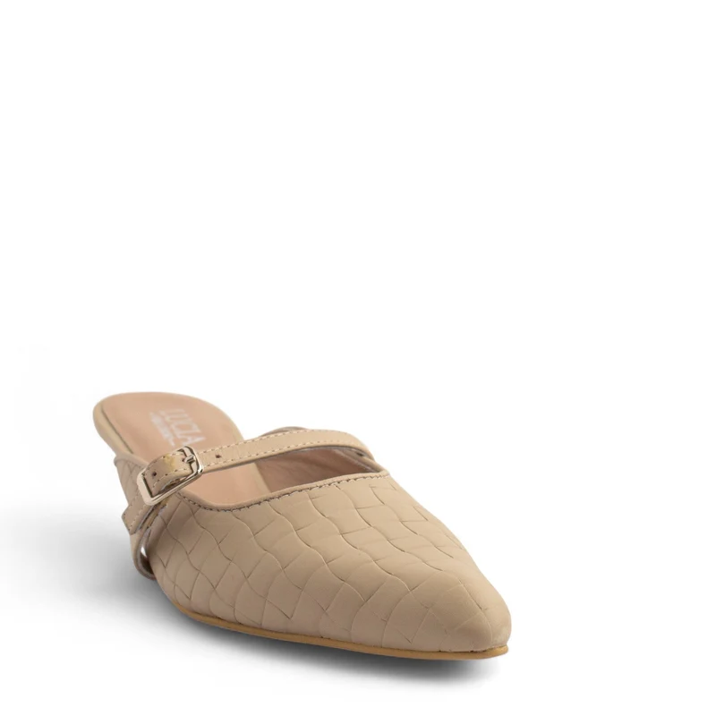Women Beige Leather Mules #4302