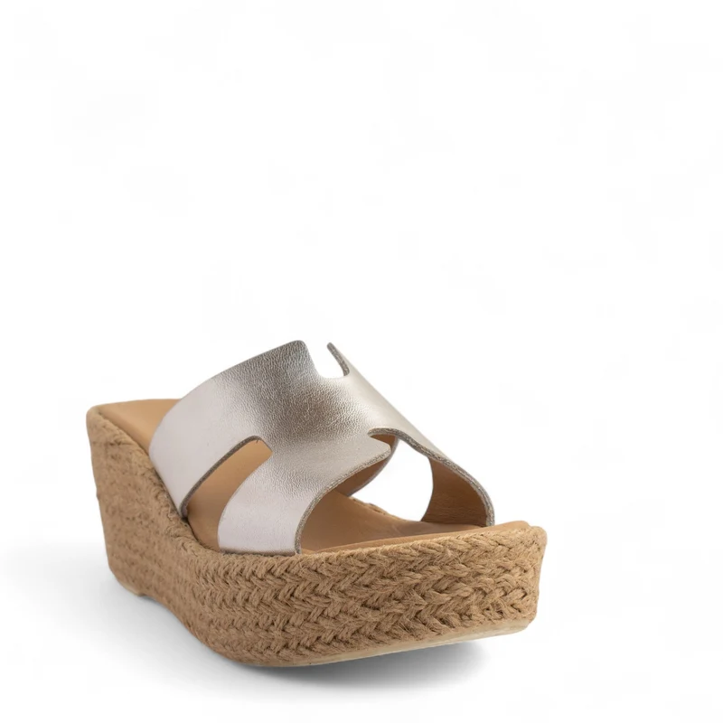 Women Silver Leather Wedges #4293