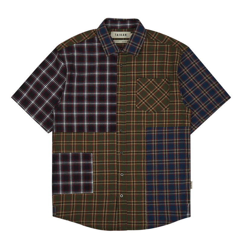 Patchwork S/s Shirt Olive Plaid