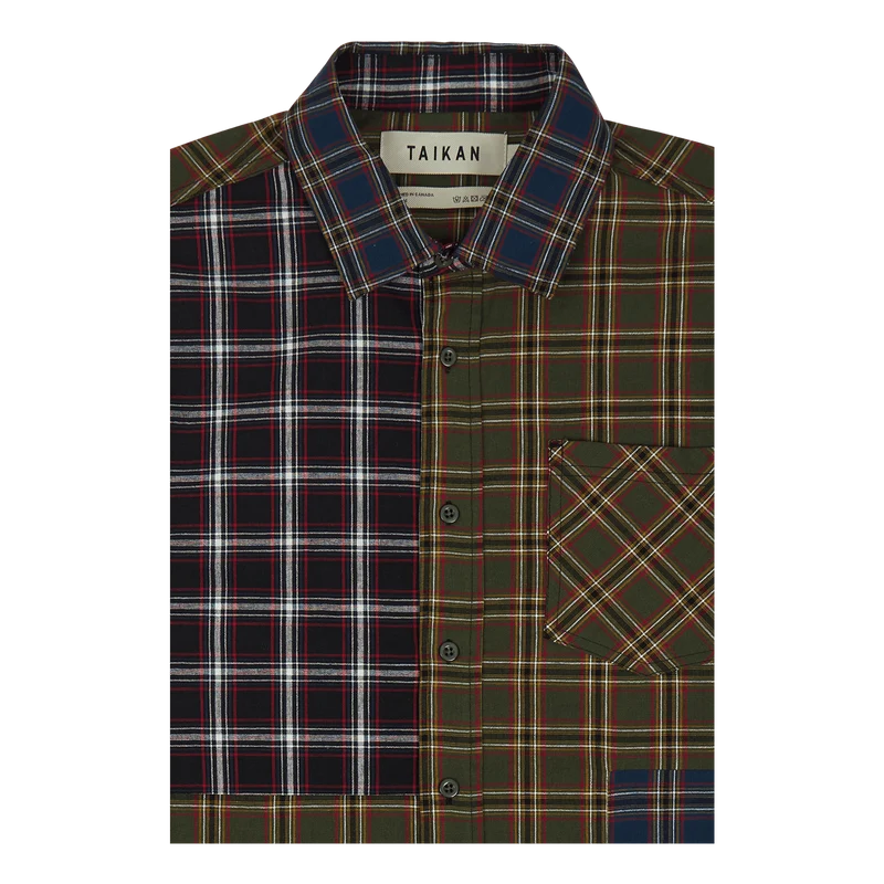 Patchwork S/s Shirt Olive Plaid