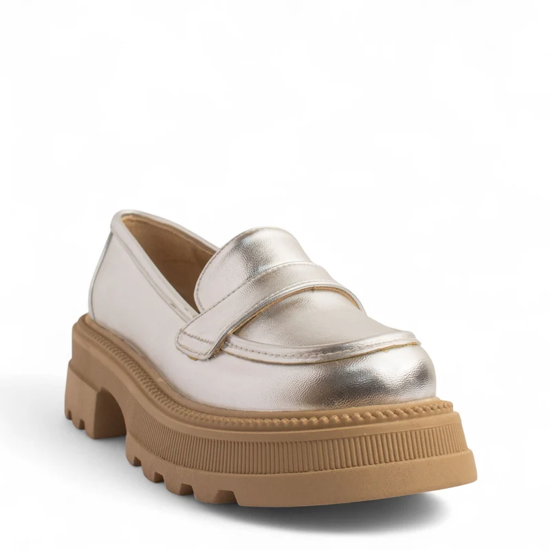 Women Silver Vernis Leather Loafers #3840