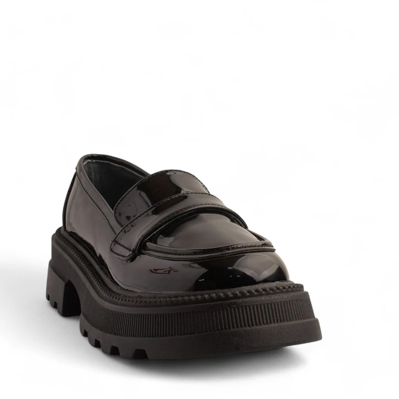 Women Black Vernis Leather Loafers #3837