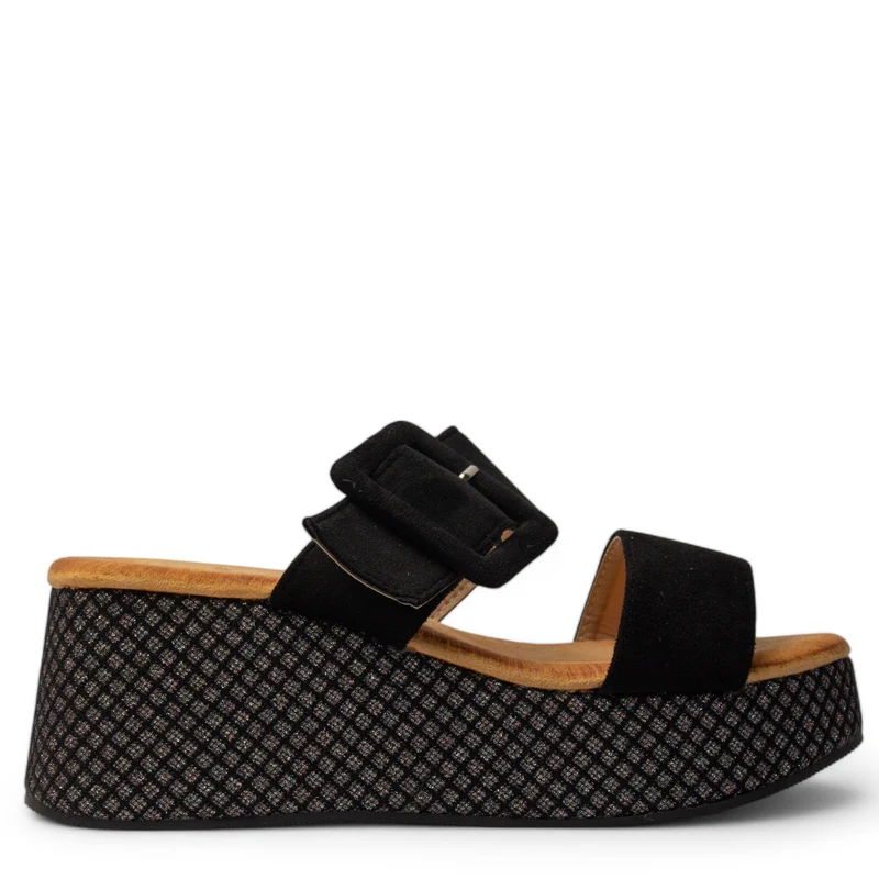Europeon Union Women Black Chamois Wedges #4051